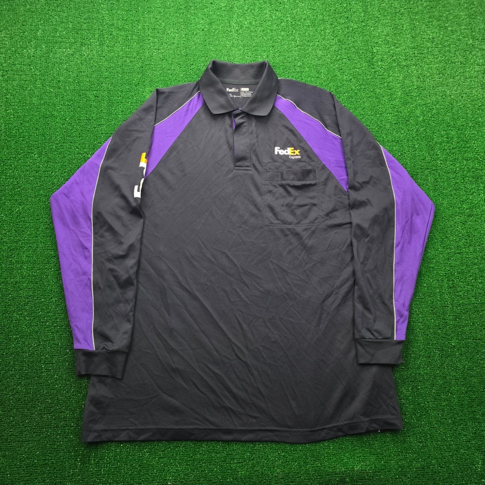 Fedex Express Polo Shirt Mens XL Black Long Sleeve Employee Uniform Work Wear